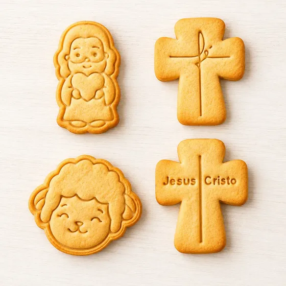 Cortador Marcador Bolacha Biscoito Religioso Cruz + Cordeiro