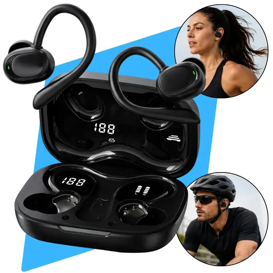 Fone de Ouvido Bluetooth 5.4 Sem Fio TWS Prova Dagua Microfone Esporte Treino Corrida Bike Moto Tipo Gancho