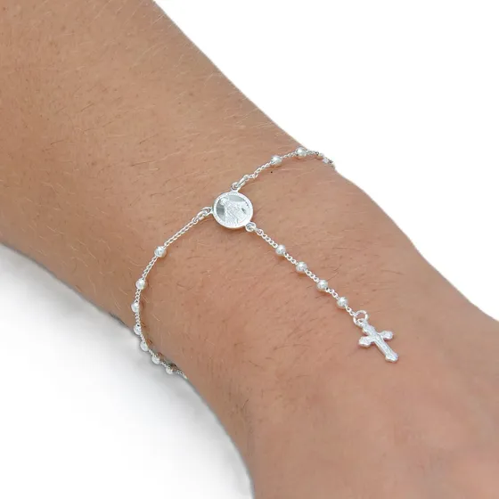 Pulseira Terço Nossa Senhora Aparecida Banhada A Prata 925