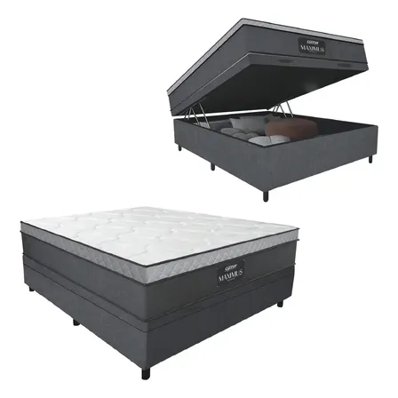 Cama Box Baú Casal Gazin Maximus Molas Ensacadas Linho Cor Cinza/bran