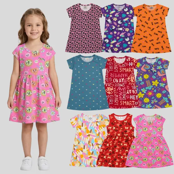 Kit 10 Peças Vestido Menina Infantil Estampas Diversas
