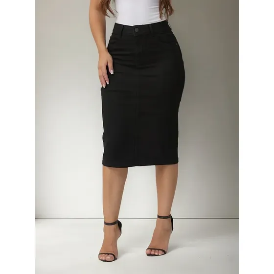 Saia Jeans Feminina Evangelica Cintura Alta Midi