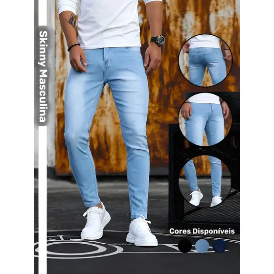 Calça Jeans Skinny Masculina Com Lycra Elastano Moda Casual