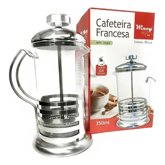 Cafeteira Francesa Inox 350ml Prateada Com Acessórios Wincy