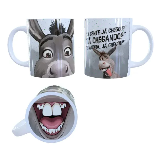 Caneca Xícara Bocão Personagens Burro Shrek, Chegamos