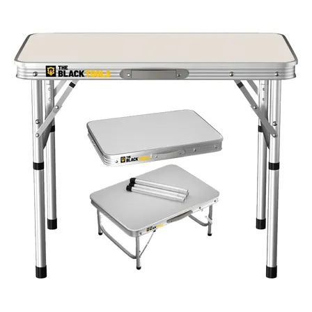 Mesa Dobrável Praia Camping Alumínio 60x45cm Vira Maleta Cor Branco e Prateado The Black Tools