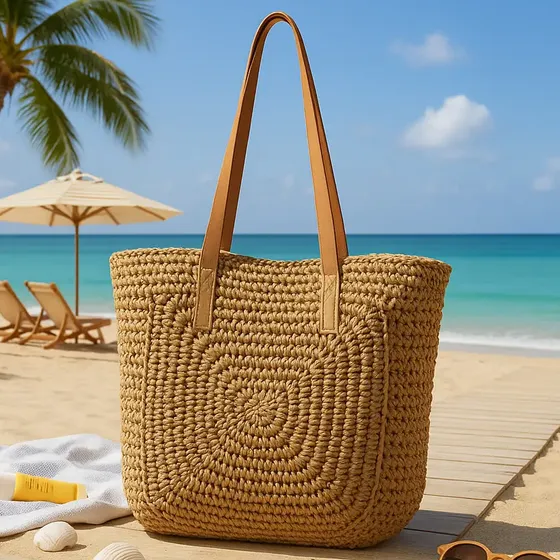 Bolsa de Palha Grande Feminina com Zíper para Praia e Verão - Artestore