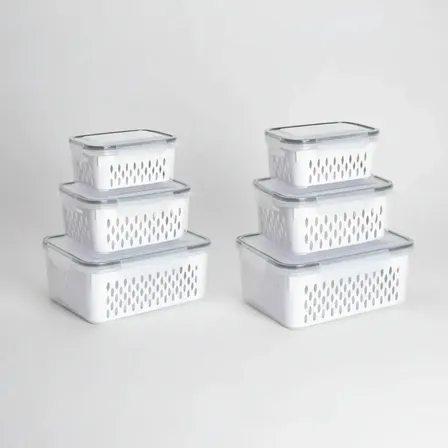 Kit 6 Organizadores Geladeira Alimentos Vegetais Com Tampas Branco-6pcs