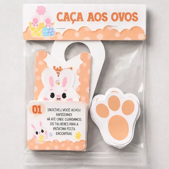 Kit Caça Aos Ovos Páscoa C/ Pistas, Placas, Pegadas 26 Itens