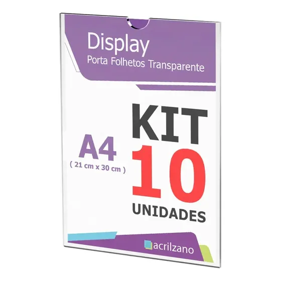 10 Displays Acrílico Papel A4 30x21cm Parede