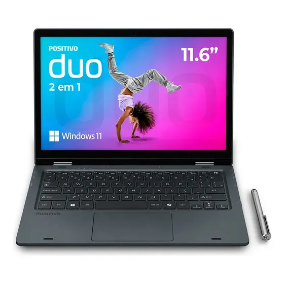 Notebook 2 em 1 Positivo Duo Intel Celeron N4500 4GB RAM 128GB SSD Windows 11 Home - Tela 11" HD IPS Touch com Caneta Capacitiva – Cinza