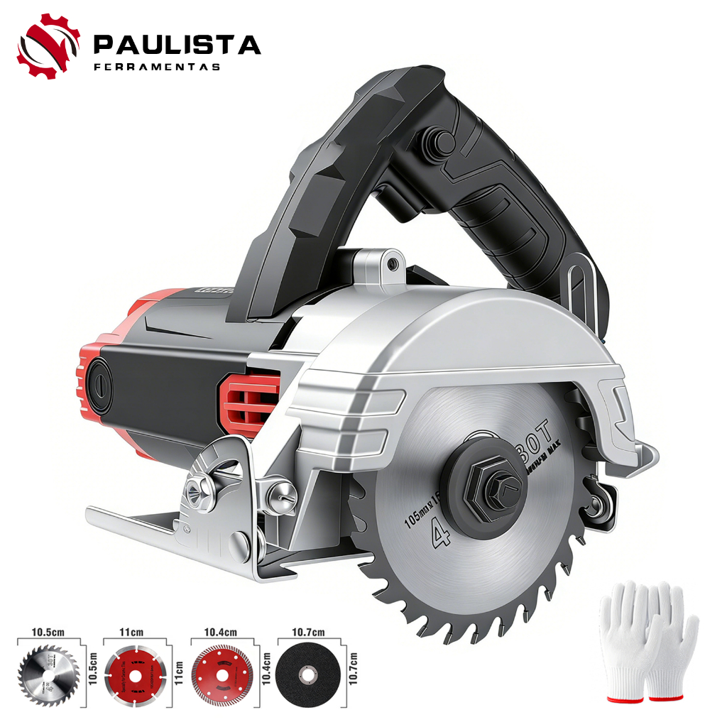 Serra para mármore de 1500W, serra de corte industrial de 127V, equipada com 4 lâminas de corte.
