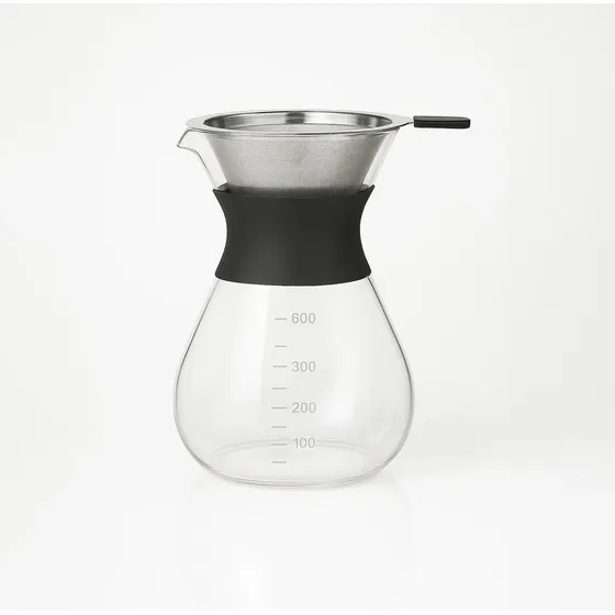 Passador De Café Vidro E Coador Inox 600ml Alça Silicone