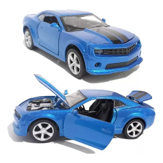 Miniatura Camaro Chevrolet 1:34 Azul-marinho Ferro 13cm Abre Portas
