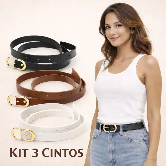 Kit 3 Cintos Femininos Fino Moda Social Elegante Casual