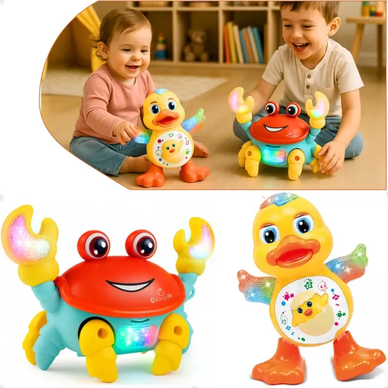 Kit Brinquedo Pato Dançarino E Caranguejo Fujão Infantil Som