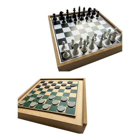 Jogo 2 em 1 Dama e Xadrez Zaramela Brinquedos Tabuleiro MDF