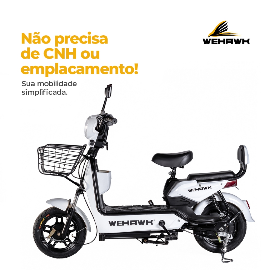 Bicicleta Scooter Elétrica 500W Bike WeHawk WX-03 Basket – Bateria 48V 12Ah Removível Autopropelido