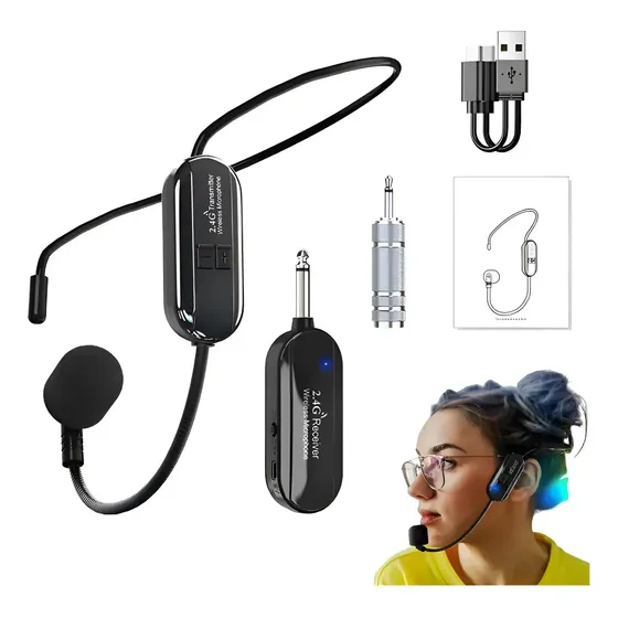 Microfone Sem Fio Headset Aula Conferencia Professor Show Preto