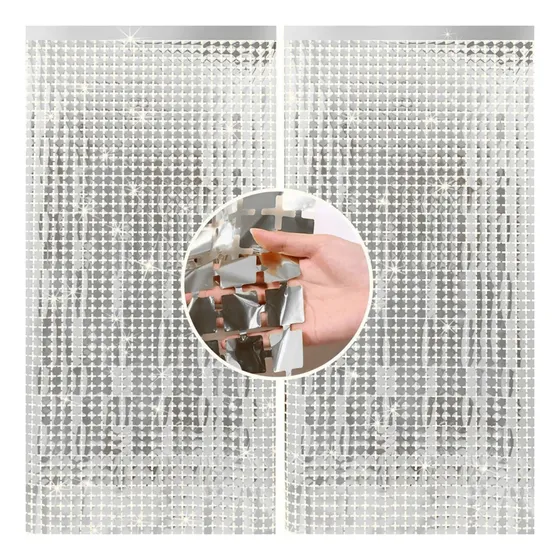 Kit 2 Pçs Cortina Metalizada Quadrada 1x2m Painel Decorativo