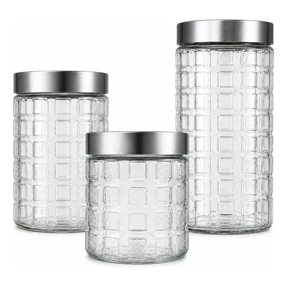 Conjunto 3 Potes Vidro Tampa Inox Organizador Hermetico Café