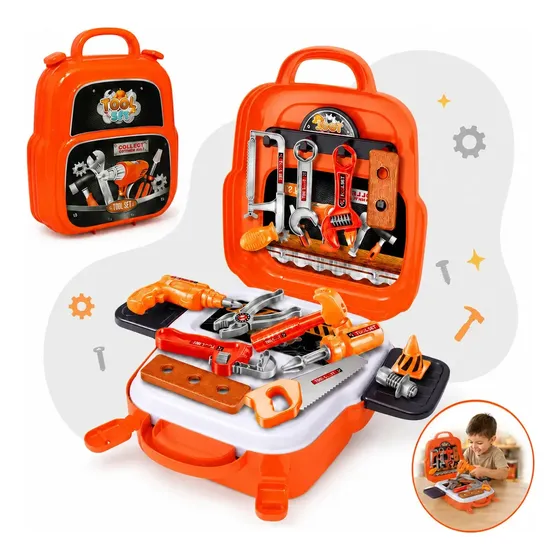 Kit Maleta Mochila De Ferramentas Oficina Infantil Criança Com 22 Peças Brinquedo Menino 3 em 1 Kizumba