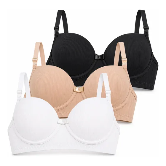 Kit 3 Sutiã Canelado Básico Cor Neutra Alça Ajustável Sutian