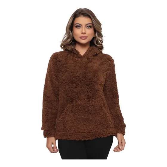 Blusa Pelinho Teddy Canguru Moda Blogueira Pelucia Premium
