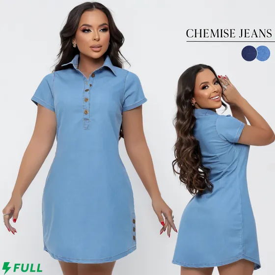 Chemise Jeans Feminina Vestido Leve Camisetão Moda Blogueira