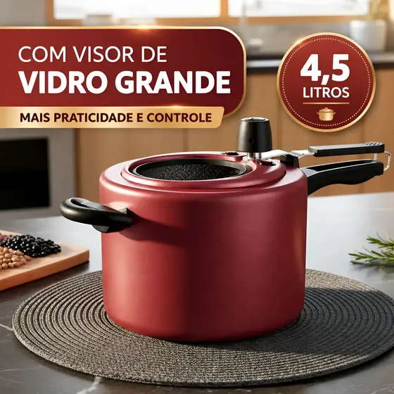 Panela De Pressão Mta Com Visor Grande Antiaderente 4,5 Litr