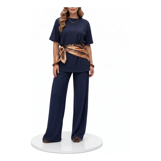 Conjunto Calça Pantalona Com Blusa T-shirt Alongada Estilo