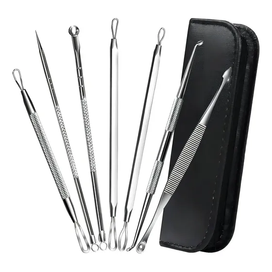 Kit 7 Curetas Remove Cravos Espinhas Aço Inoxidável C/estojo Full Sell