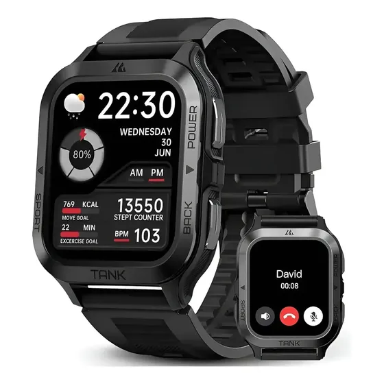 KOSPET M2 relógio esportivo inteligente,1.85'' IPS relogio smartwatch Militar,5 Atm & Ip69k impermeável Monitor de frequência cardíaca/SpO2/sono,15 dias de bateria,70 modo esportivo Chamadas Bluetooth