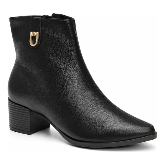 Bota Via Marte Casual Feminina De Couro Cano Curto Bico Fino