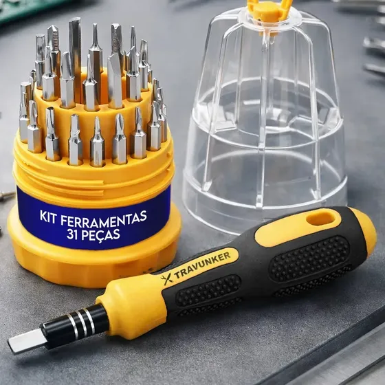 Kit Jogo Ferramentas 31 Peças Chaves Fenda Philips Torx Allen Estrela Precisão Cabo Emborrachado Imantado Estojo Organizador Reparos Eletrônicos Manutenção Celular Notebook