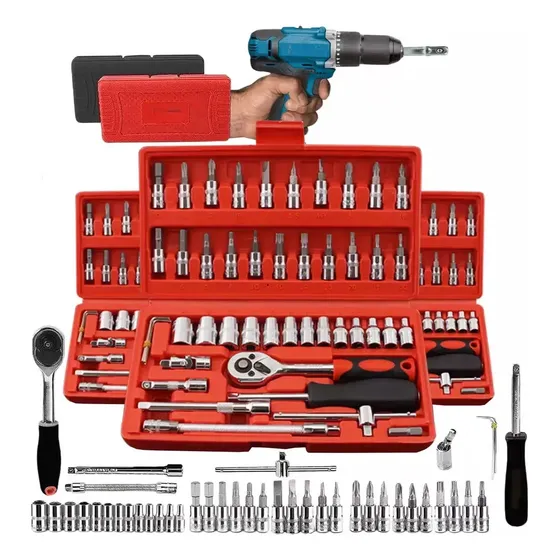 Kit Jogo De Chave Catraca Soquete 46 Peças Combo Ferramentas