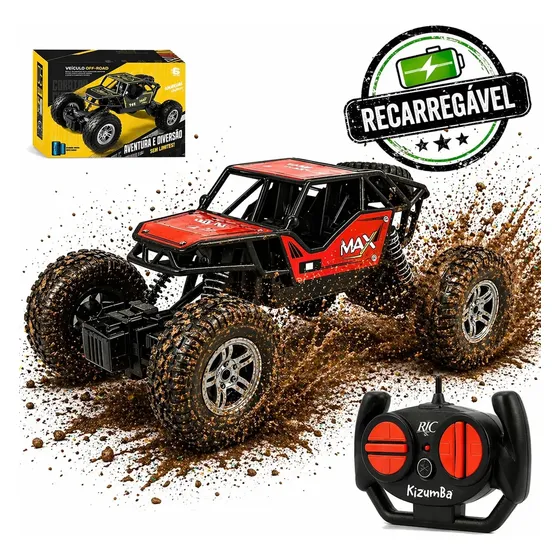 Carrinho Controle Remoto Rally Jipe Max Carro Grande Bateria Recarregavel Off Road Com Amortecedores 4x4 Brinquedo Kizumba