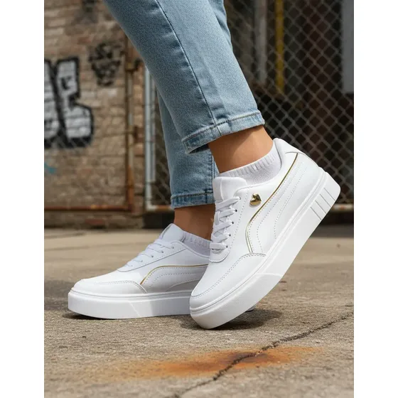 Tênis Feminino Casual Coração Sola Alta Tendência Moda