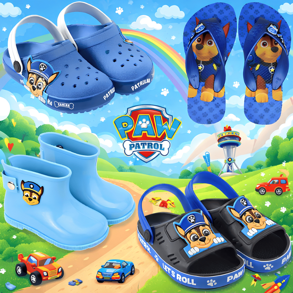 Kit Menino 4 Calçados Galocha Infantil + Sandália Papete + Babuche Casual E Chinelo Patrulha Canina