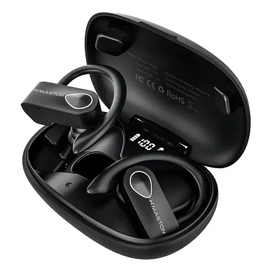 H'maston Fone Sem Fio Bluetooth Esportivo 5.3wireless Com Led Rs52 Preto