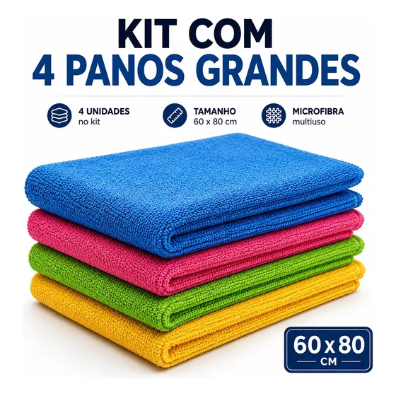 Kit 4 Panos De Chão Microfibra Gigante Multiuso Mais Vendido