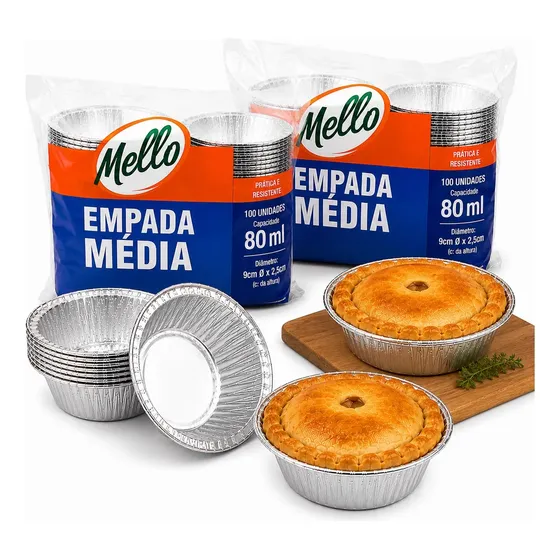 200 Forminhas De Empada Média 80ml De Alumínio Descart Mello