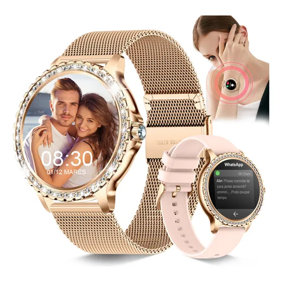 Relógio Inteligente Mulher Smartwatch Com Diamante Redondo