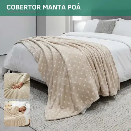 Cobertor Casal Poá 2,00x1,80 Manta Luxo Toque Extra Macio Efeito Aveludado Sofá Cama Decoração Premium Cor Bege