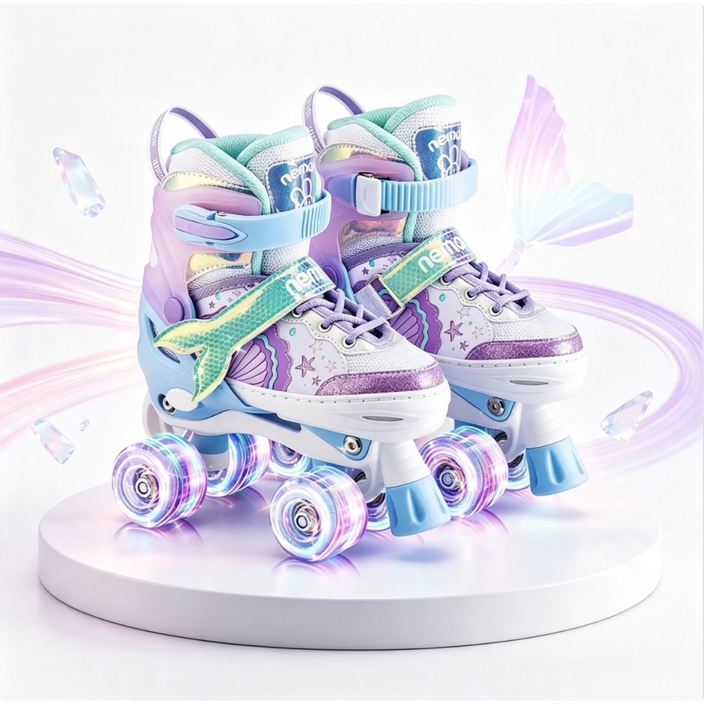 Patins De 4 Rodas Infantil Roxo Sereia Freios Com Led Ajustavel Meninas Black Friday