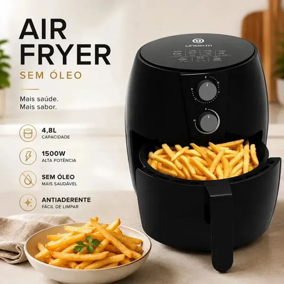 Fritadeira Air Fryer Unitermi Cairo 4,8L 1500W Preta