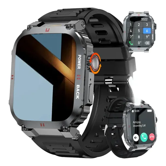 Relógio Inteligente Masculino Military Sport Bluetooth Call Preto Milanês