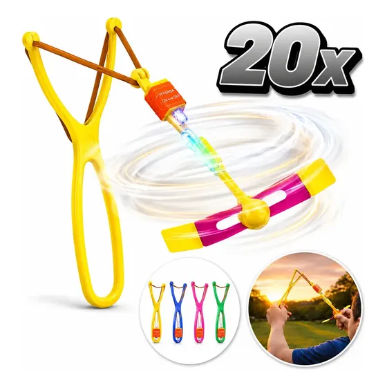 Kit 20 Helicóptero Led Voador Brinquedo Foguete Lançador Estilingue Pirocóptero Girocóptero Avatar Giratório Brilha No Escuro Lembrancinha Festa Aniversario Marca Lar Commex