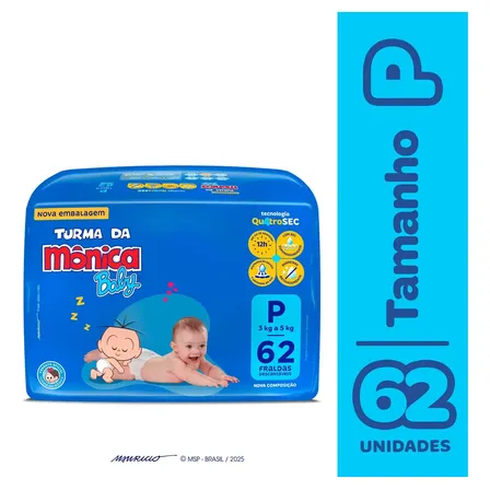 Fraldas Descartáveis Baby Qu4troSec Com 62 Unidades Tamanho P Turma da Mônica