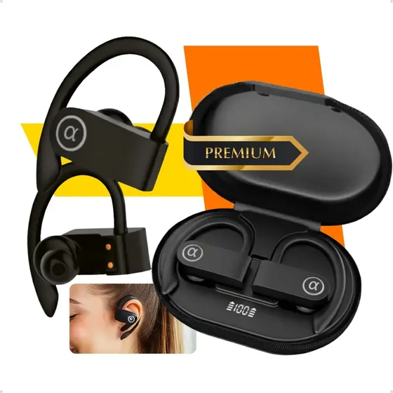 Fone de Ouvido esportivo sem fio bluetooth para corrida treinos esportes ciclismo academia tipo gancho a prova d'água tws anti-ruido bateria longa duração 12Hs luzz led iPhone android preto ice coorel